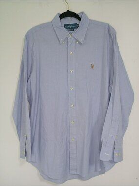 Ralph Lauren Custom Fit Blue White Striped Button Shirt Size16.5 Mens Cotton